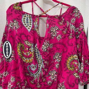 Pink cold shoulder top